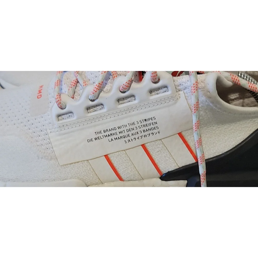 Adidas NMD R1 Primeknit Running White&Orange Men's Sneakers Sz 9 US